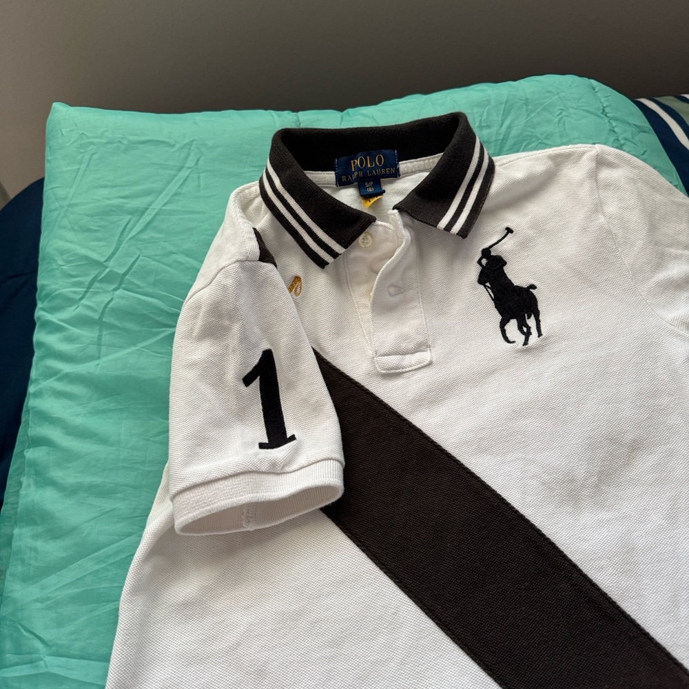 Polo by Ralph Lauren Kids White Polo with Black Stripe - Picture 3 of 8